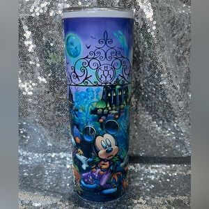 3D Disney Halloween 20 oz skinny tumbler with plastic cover.